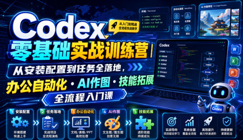 Codex零基础实战训练营｜从安装配置到任务全落地，办公自动化・AI作图・技能拓展全流程入门课-万象聊项目
