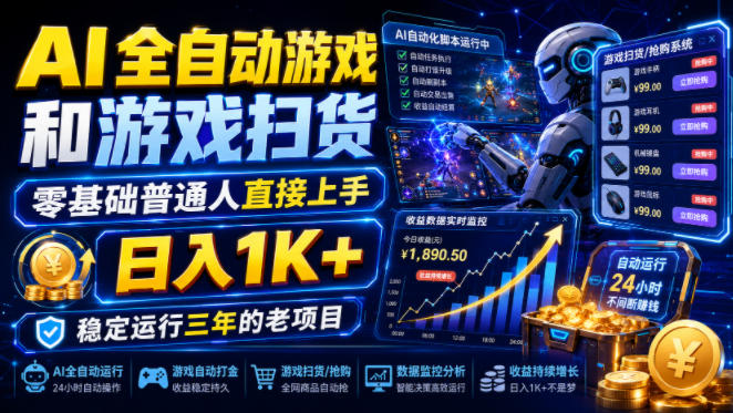 AI全自动游戏和游戏扫货，零基础普通人直接上手，日入1K+，稳定运行三年的老项目【揭秘】-万象聊项目