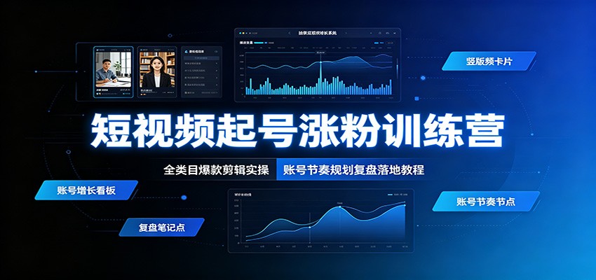 短视频起号涨粉训练营：全类目爆款剪辑实操，账号节奏规划复盘落地教程-万象聊项目