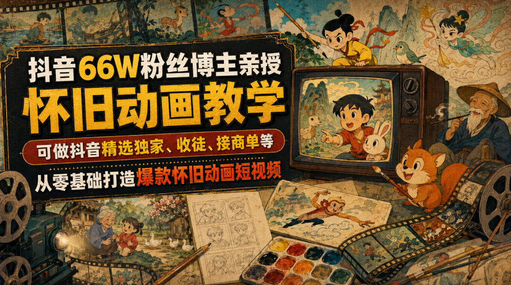 抖音66W粉丝博主亲授怀旧动画教学，可做抖音精选独家、收徒、接商单等，从零基础打造爆款怀旧动画短视频-万象聊项目