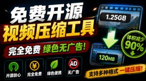 Github开源视频压缩瘦身工具，轻松压缩90%，并保持画质清晰，完全免费绿色无广告！VideoSlim-万象聊项目