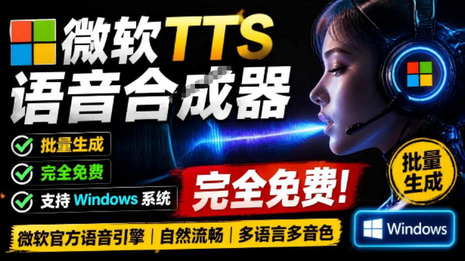 微软TTS免费语音配音生成器，完全免费，支持多语音、多音色选择，Windows系统专用TTS语音合成器-万象聊项目