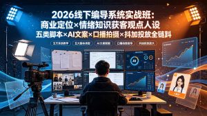 2026线下编导系统实战班:商业定位×情绪知识获客观点人设五类脚本×AI文案×口播拍摄×抖加投放全链路-万象聊项目