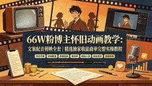 66W粉博主怀旧动画教学:文案配音剪映全套|精选独家收徒商单完整实操教程-万象聊项目