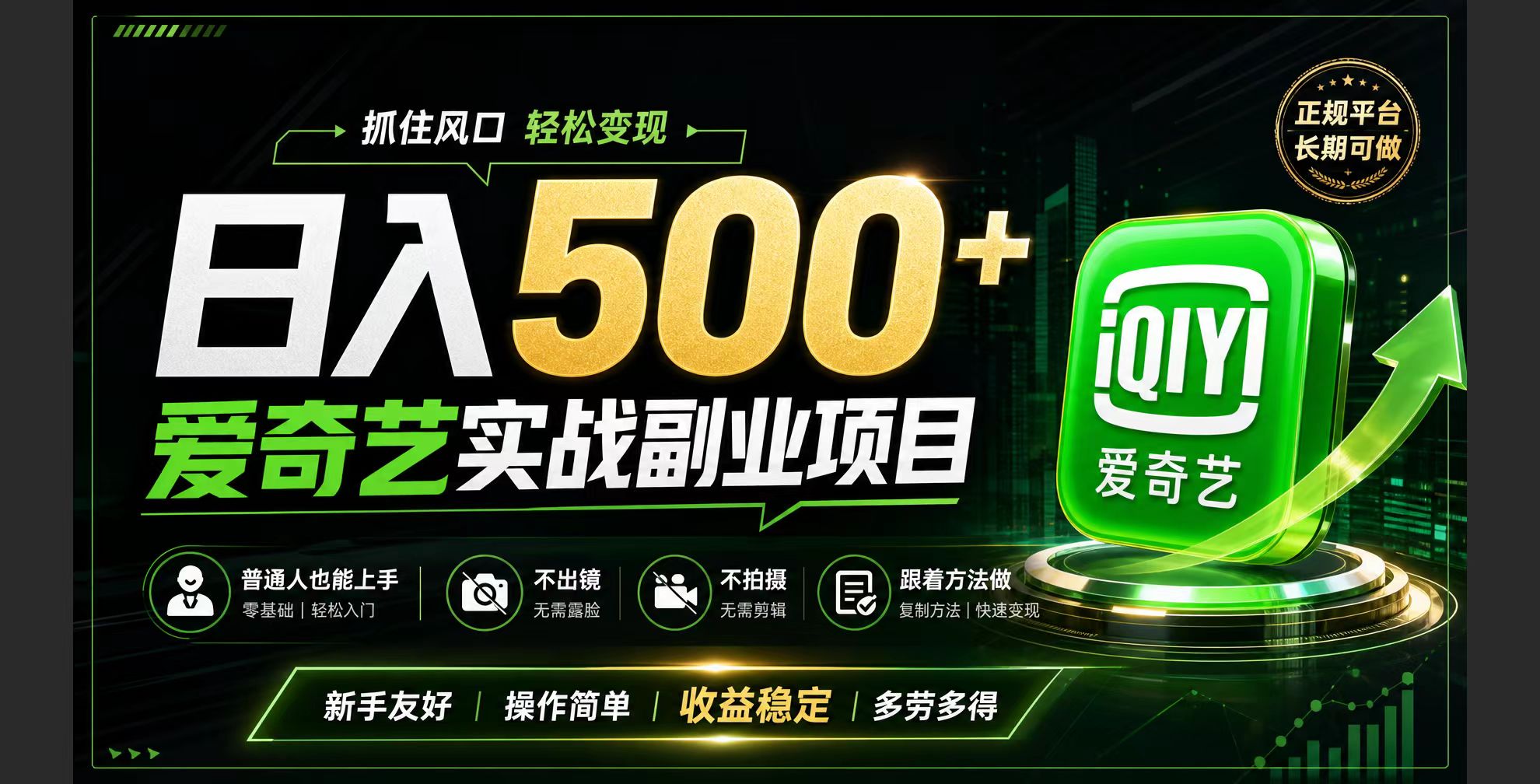 普通人必做的爱奇艺赛道变现!稳定日500+,翻身的机会真来了!抓住风口！-万象聊项目