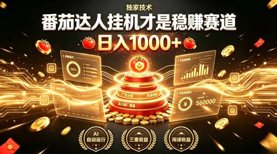 别再瞎找副业！番茄达人挂G才是稳賺赛道，日入1000+，全程傻瓜式操作，可矩阵放大【揭秘】-万象聊项目