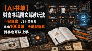 【AI书单】财富书籍图文解读玩法，一键直出，几十条视频，跑出1000单，全流程拆解，新手也可以上手-万象聊项目