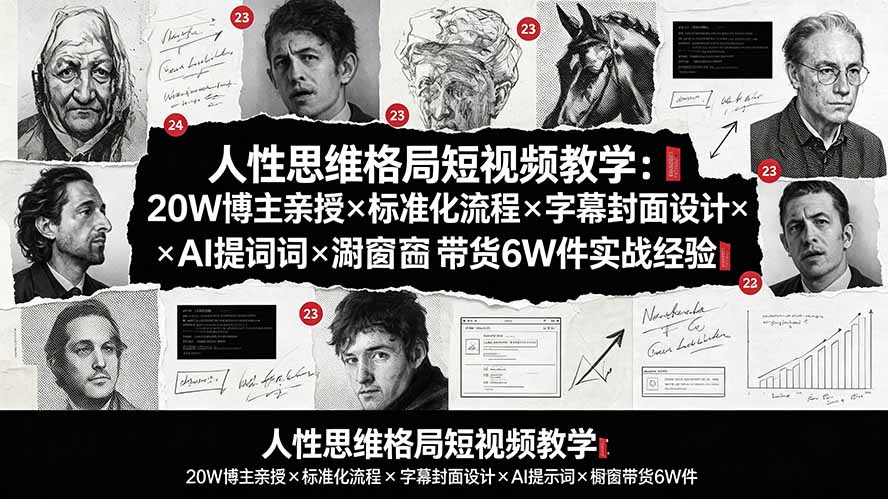 人性思维格局短视频教学：20W博主亲授×标准化流程×字幕封面设计×AI提示词×橱窗带货6W件实战经验-万象聊项目
