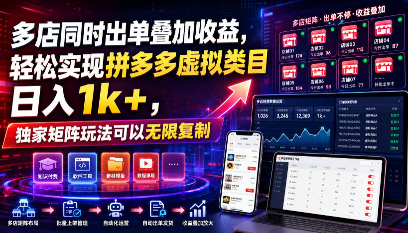 多店同时出单叠加收益，轻松实现拼多多虚拟类目日入1k+，独家矩阵玩法可以无限复制【揭秘】-万象聊项目