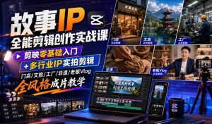 故事IP全能剪辑创作实战课|剪映零基础入门+多行业IP实拍剪辑,门店/文旅/工厂/非遗/老板Vlog全风格成片教学-万象聊项目
