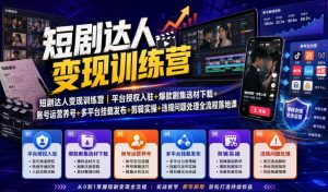 短剧达人变现训练营｜平台授权入驻+爆款剧集选材下载+账号运营养号+多平台挂载发布+剪辑实操+违规问题处理全流程落地课-万象聊项目