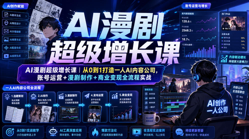 AI漫剧超级增长课｜从0到1打造一人AI内容公司，账号运营+漫剧制作+商业变现全流程实战-万象聊项目