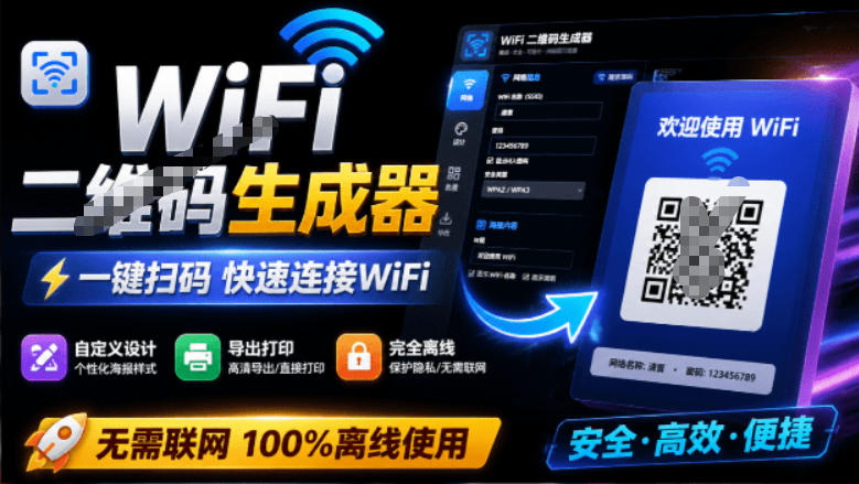 完全离线使用！WiFi二维码生成器，一键扫码快速连接WiFi，支持自定义风格导出WiFi二维码生成器-万象聊项目