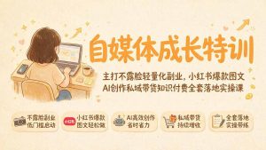自媒体成长特训｜主打不露脸轻量化副业，小红书爆款图文AI创作私域带货知识付费全套落地实操课-万象聊项目