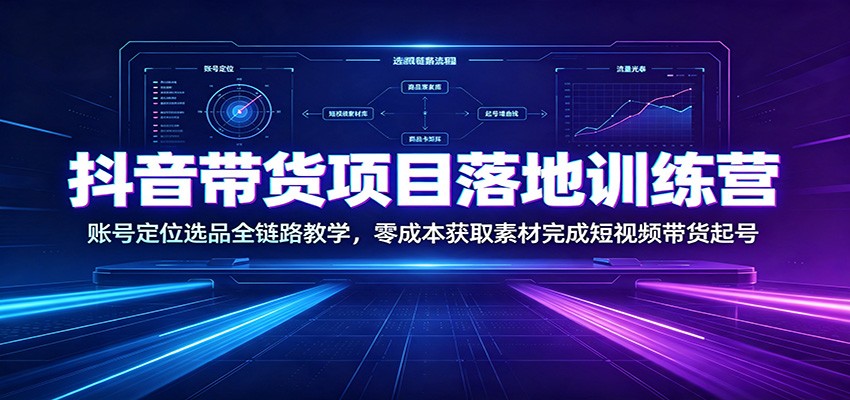 抖音带货项目落地训练营：账号定位选品全链路教学，零成本获取素材完成短视频带货起号-万象聊项目