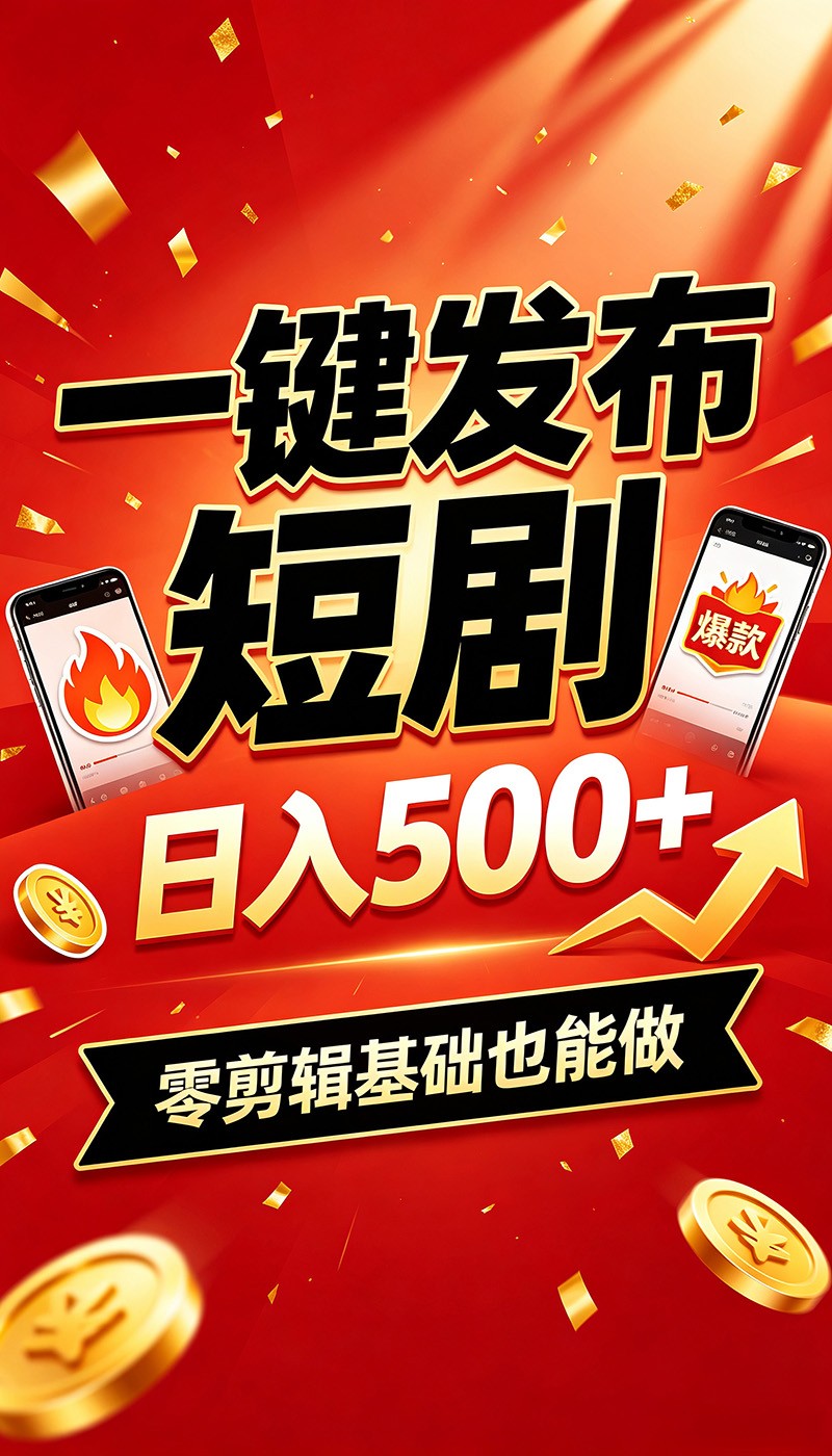 快手短剧一键发布，不用剪辑操作简单，副业日入500+。空闲时间轻松赚收益-万象聊项目