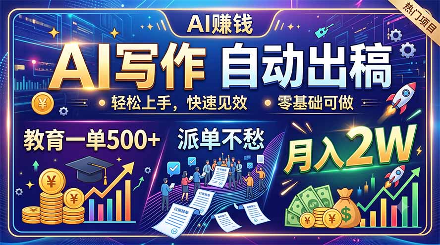 AI写作自动出稿，教育一单500+，派单不愁，月入2W-万象聊项目