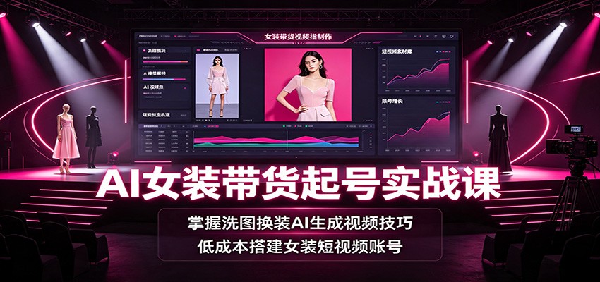 AI女装带货起号实战课：掌握洗图换装AI生成视频技巧，低成本搭建女装短视频账号-万象聊项目