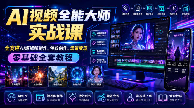 AI视频全能大师实战课｜全赛道AI短视频制作、特效创作、场景变现零基础全套教程-万象聊项目