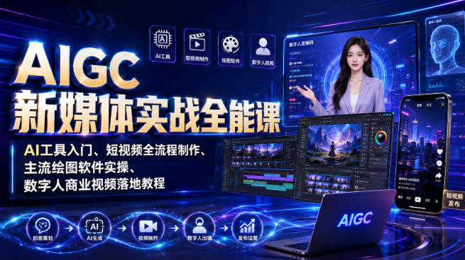 AIGC新媒体实战全能课｜AI工具入门、短视频全流程制作、主流绘图软件实操、数字人商业视频落地教程-万象聊项目