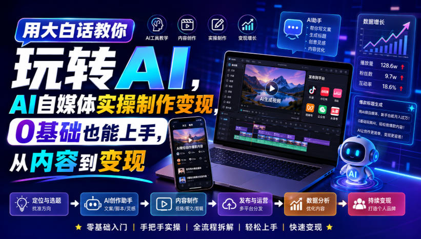 用大白话教你玩转AI，AI自媒体实操制作变现，0基础也能上手，从内容到变现-万象聊项目