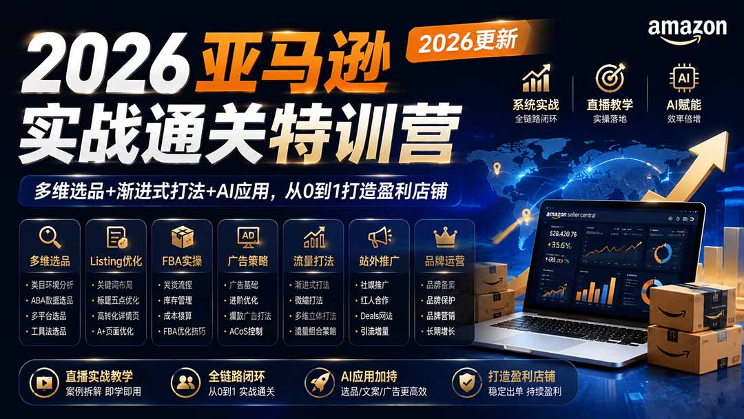 2026亚马逊实战通关特训营-2026更新，多维选品+渐进式打法+AI应用，从0到1打造盈利店铺-万象聊项目