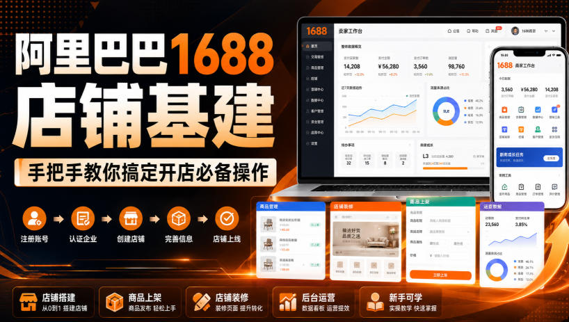 阿里巴巴1688店铺基建，手把手教你搞定开店必备操作(更新8月)-万象聊项目