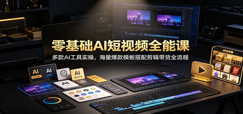 零基础AI短视频全能课：多款AI工具实操，海量爆款模板搭配剪辑带货全流程-万象聊项目