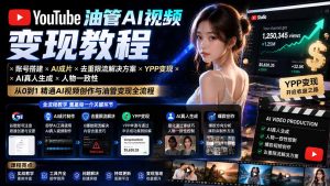 YouTube油管AI视频变现教程-更新：账号搭建×AI成片×去重限流解决方案×YPP变现×AI真人生成×人物一致性-万象聊项目