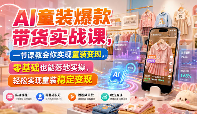 AI童装爆款带货实战课，一节课教会你实现童装变现，零基础也能落地实操-万象聊项目