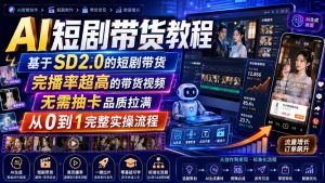 AI短剧带货教程，基于SD2.0的短剧带货，完播率超高的带货视频，无需抽卡品质拉满，从0到1完整实操流程-万象聊项目