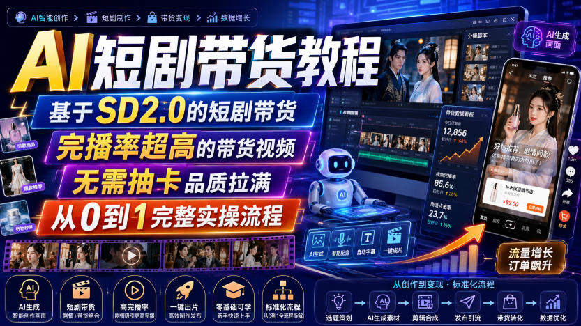 AI短剧带货教程，基于SD2.0的短剧带货，完播率超高的带货视频，无需抽卡品质拉满，从0到1完整实操流程-万象聊项目