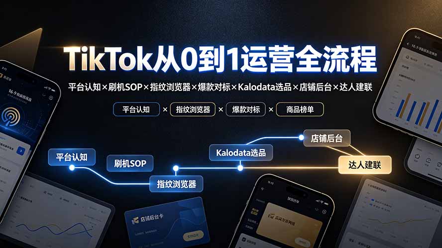 TikTok从0到1运营全流程-更新：平台认知×刷机SOP×指纹浏览器×爆款对标×Kalodata选品×店铺后台×达人建联-万象聊项目