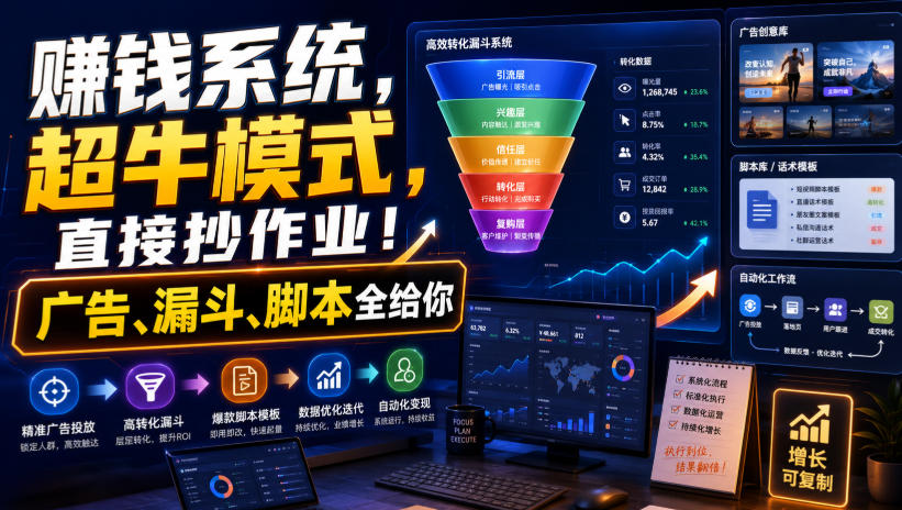 賺钱系统，超牛模式，直接抄作业！广告、漏斗、脚本全给你【原创双语字幕】-万象聊项目