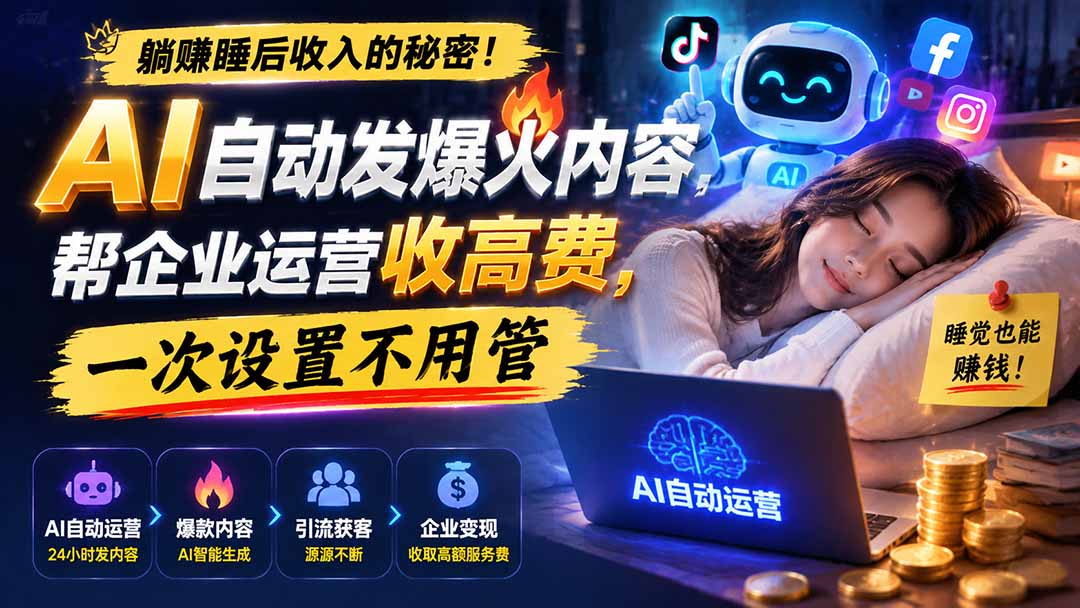 躺赚睡后收入的秘密！AI 自动发爆火内容，帮企业运营收高费，一次设置不用管【原创双语字幕】-万象聊项目