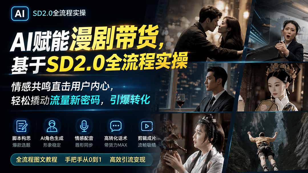 AI赋能漫剧带货，基于SD2.0全流程实操；情感共鸣直击用户内心，轻松撬动流量新密码，引爆转化-万象聊项目