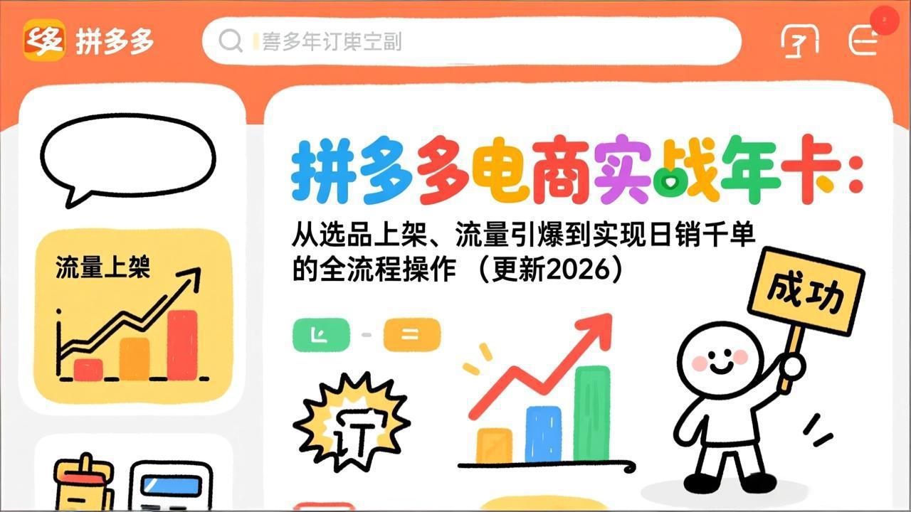 拼多多电商实战年卡：从选品上架、流量引爆到实现日销千单的全流程操作(更新2026年8月-万象聊项目