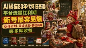 AI橘猫80年代怀旧赛道,平台流量红利期,新号最容易爆,伙伴计划-分成计划-收徒商单等多种收益-万象聊项目