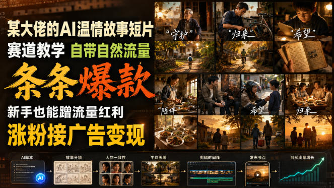 某大佬的AI温情故事短片赛道教学，自带自然流量，条条爆款，新手也能蹭流量红利，涨粉接广告变现-万象聊项目