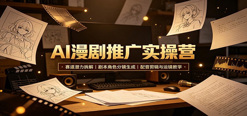 AI漫剧推广实操营：赛道潜力拆解，剧本角色分镜生成，配音剪辑与运镜教学-万象聊项目