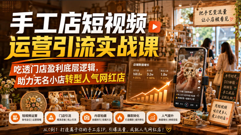 手工店短视频运营引流实战课，吃透门店盈利底层逻辑，助力无名小店转型人气网红店-万象聊项目