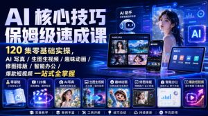 AI核心技巧保姆级速成课｜120集零基础实操，AI写真/生图生视频/趣味动画/修图排版/智能办公/爆款短视频一站式全掌握-万象聊项目