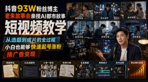 抖音93W粉丝博主老朱故事会亲授AI都市故事短视频教学，从选题到成片的全过程，小白也能够快速起号涨粉接广告变现-万象聊项目