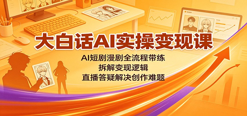 大白话AI实操变现课：AI短剧漫剧全流程带练，拆解变现逻辑，直播答疑解决创作难题-万象聊项目