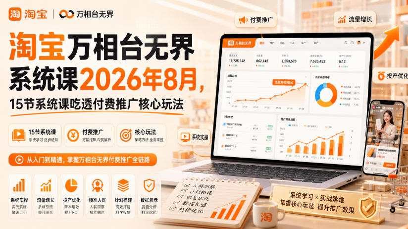 淘宝万相台无界系统课2026年8月，15节系统课吃透付费推广核心玩法-万象聊项目