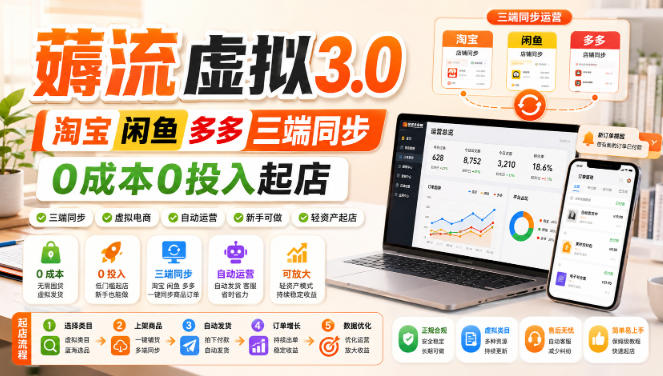 绅白不白·薅流虚拟3.0丨淘宝闲鱼多多三端同步丨0成本0投入起店-万象聊项目