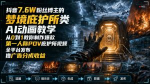 抖音7.6W粉丝博主的梦境庇护所类AI动画教学，从0到1教你制作爆款第一人称POV庇护所视频，全平台发布撸广告分成收益-万象聊项目