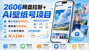 2606网盘拉新+AI壁纸号项目，用AI绘画原创壁纸，賺网盘拉新收益，手机即可操作，月入1W+-万象聊项目