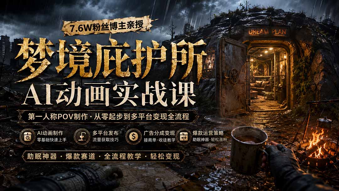 梦境庇护所AI动画实战课：7.6W粉丝博主亲授第一人称POV制作，从零起步到多平台发布变现全流程-万象聊项目