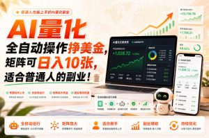 AI量化全自动操作挣美金，矩阵可日入10张，适合普通人的副业！【揭秘】-万象聊项目
